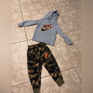 Nike Kids Gray Hoodie and Camo Joggers